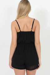Black Embroidered Fringe Playsuit - Kinsley-Playsuits