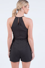 Black Embroidered High Neck Playsuit - Maya-Playsuits