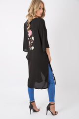 Black Embroidered Kimono - Regan-Jackets