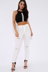 Black Embroidered Lace Up Crop Top - Loree-Tops