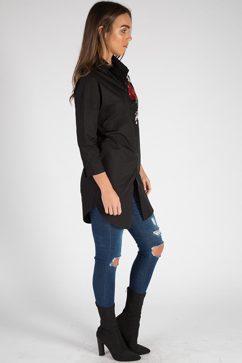Black Embroidered Oversized Shirt - Kate-Shirts