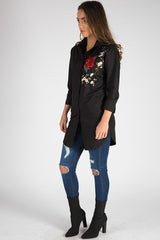Black Embroidered Oversized Shirt - Kate-Shirts