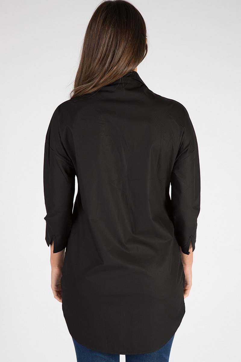 Black Embroidered Oversized Shirt - Kate-Shirts