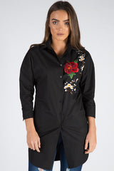 Black Embroidered Oversized Shirt - Kate-Shirts