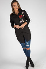 Black Embroidered Oversized Shirt - Kate-Shirts