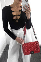 Black Embroidered Print Bodysuit - Addilee-Bodysuits