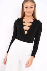 Black Embroidered Print Bodysuit - Addilee-Bodysuits