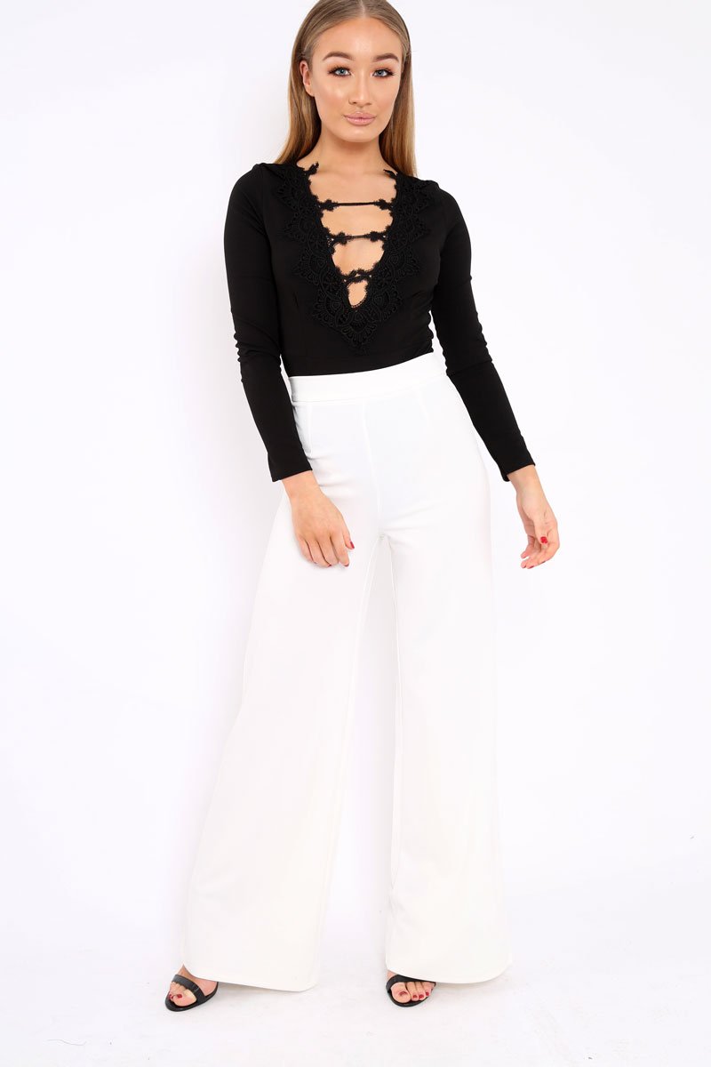Black Embroidered Print Bodysuit - Addilee-Bodysuits