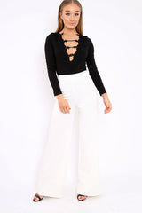 Black Embroidered Print Bodysuit - Addilee-Bodysuits