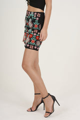 Black Embroidered Skirt - Sonia-Skirts