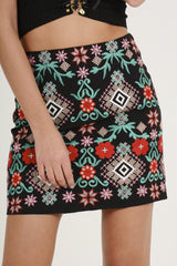 Black Embroidered Skirt - Sonia-Skirts