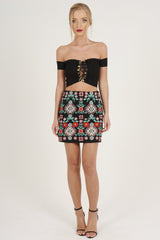 Black Embroidered Skirt - Sonia-Skirts