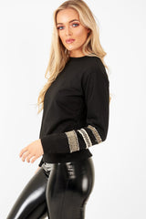 Black Embroidered Sleeve Sweatshirt - Shayana-Sweatshirts