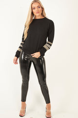 Black Embroidered Sleeve Sweatshirt - Shayana-Sweatshirts