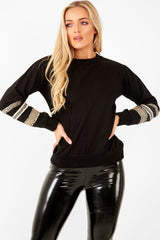 Black Embroidered Sleeve Sweatshirt - Shayana-Sweatshirts