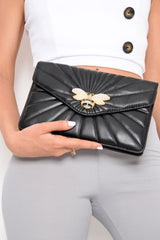 Black Encrusted Bee Clutch Bag - Peyton-Bags