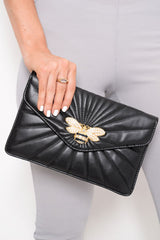 Black Encrusted Bee Clutch Bag - Peyton-Bags