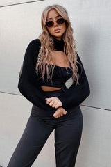 Black Extreme Cut Out High Neck Jumper - Nihara-Jumper