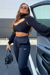 Black Extreme Cut Out High Neck Jumper - Nihara-Jumper