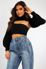 Black Extreme Cut Out High Neck Jumper - Nihara-Jumper