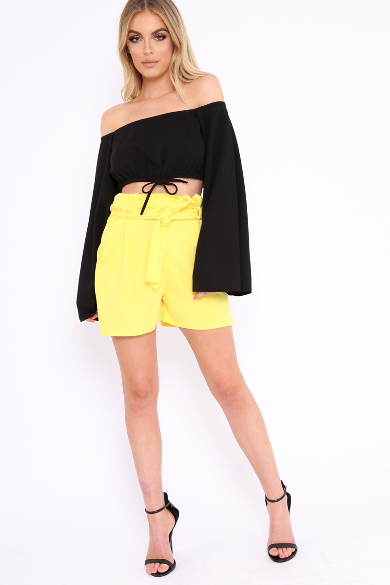 Black Extreme Flared Sleeved Crop Top - Dalis-Tops
