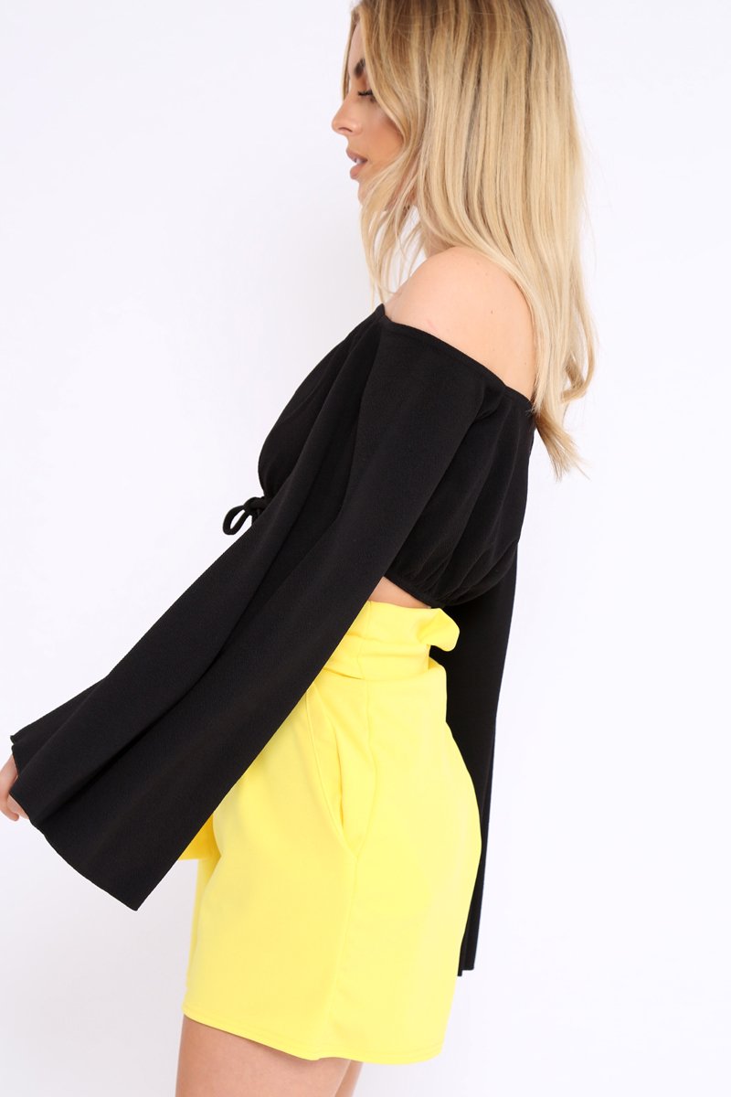Black Extreme Flared Sleeved Crop Top - Dalis-Tops