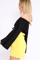 Black Extreme Flared Sleeved Crop Top - Dalis-Tops