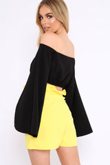 Black Extreme Flared Sleeved Crop Top - Dalis-Tops