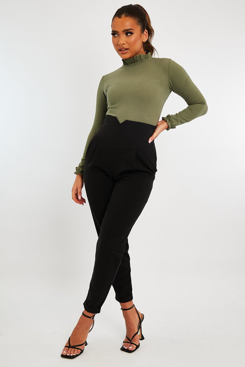 Black Extreme High Waist Tailored Trousers - Yaz-Trousers