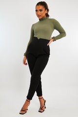 Black Extreme High Waist Tailored Trousers - Yaz-Trousers