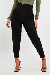 Black Extreme High Waist Tailored Trousers - Yaz-Trousers