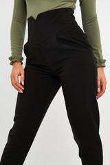Black Extreme High Waist Tailored Trousers - Yaz-Trousers