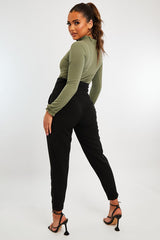 Black Extreme High Waist Tailored Trousers - Yaz-Trousers