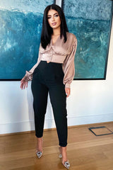 Black Extreme High Waist Tailored Trousers - Yaz-Trousers