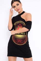 Black Extreme One Shoulder Cut Out T-shirt Dress - Henlie-Dresses