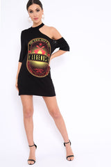 Black Extreme One Shoulder Cut Out T-shirt Dress - Henlie-Dresses