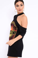 Black Extreme One Shoulder Cut Out T-shirt Dress - Henlie-Dresses