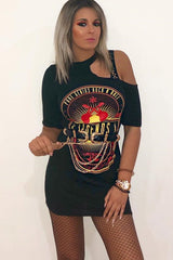 Black Extreme One Shoulder Cut Out T-shirt Dress - Henlie-Dresses