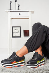 Black Extreme Platform Glitter Lace Up Trainers - Myleigh-Trainers