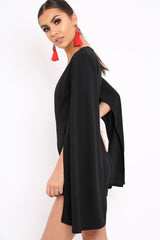 Black Extreme Plunge Cape Playsuit - Haylo-Playsuits