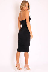 Black Extreme Ruched Slinky Midi Dress - Kaja-Dresses