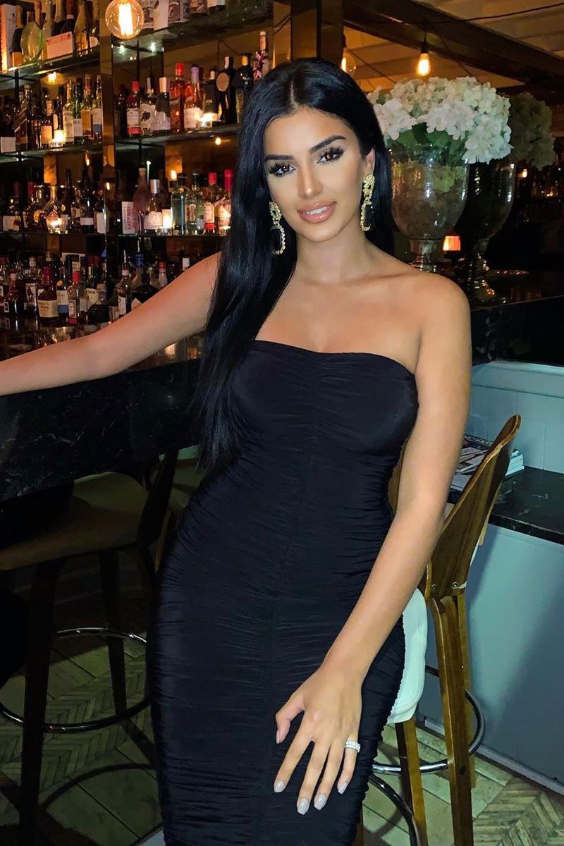 Black Extreme Ruched Slinky Midi Dress - Kaja-Dresses