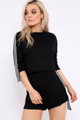 Black Extreme Side Sports Trim Loungewear Set - Aiyana-Loungewear