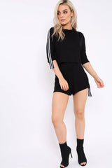 Black Extreme Side Sports Trim Loungewear Set - Aiyana-Loungewear