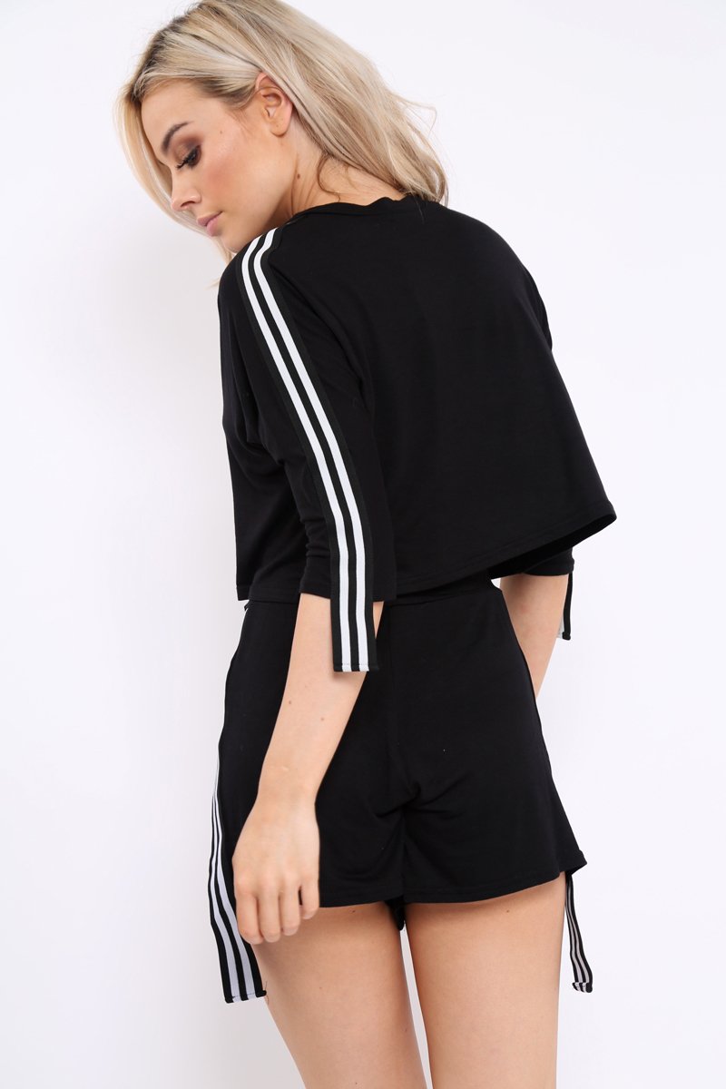 Black Extreme Side Sports Trim Loungewear Set - Aiyana-Loungewear