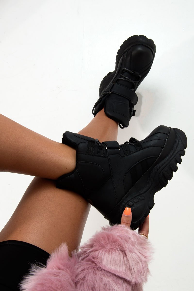 Black Extreme Sole Chunky Lace Up Boots - Jaxson-Boots