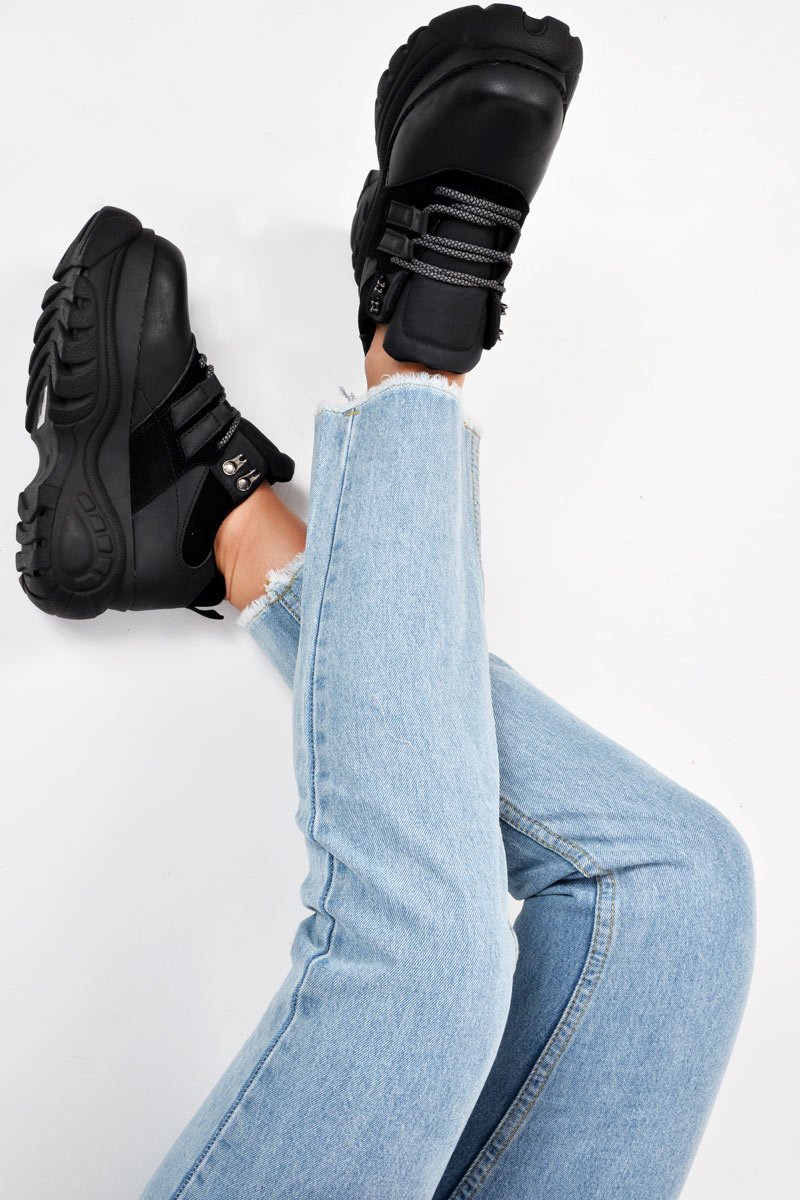 Black Extreme Sole Chunky Lace Up Trainers - Dalton-Trainers