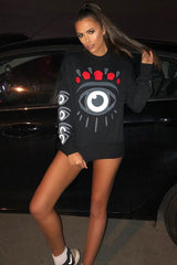 Black Eye Print Crew Neck Sweatshirt - Lynden-Sweatshirts