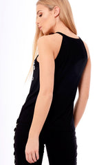 Black Eyelet Detail 'Reckless' Slogan Strappy Top - Lori-Tops