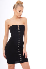 Black Eyelet Front Bandeau Mini Dress - Kayla-Dresses